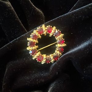 Ruby gold tone vintage brooch